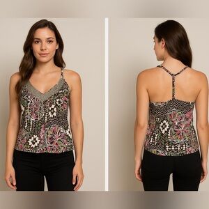 T-Back Silky Top with Rhinestone Bodice Sz L